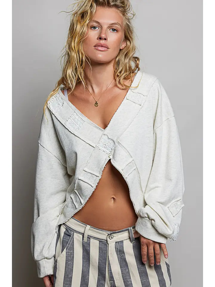 Crochet Patch Cross Wrap Cropped Terry Top
