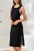 MORGAN SLVLESS SWEATER DRESS W/ SLITS-Black