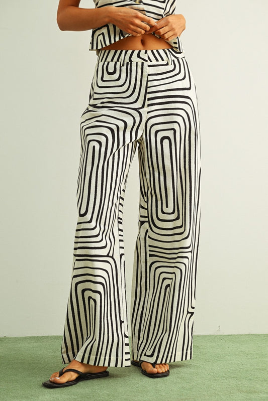 Grid Print Wide Leg Trouser