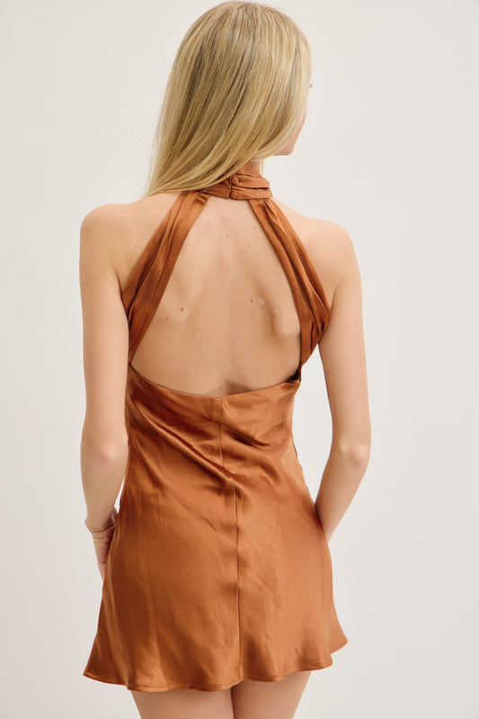 LENA HALTER NECK AND BACKLESS A-LINE DRESS