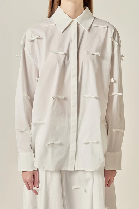 Romance w/Bow Detailed Drop Shoulder Shirt