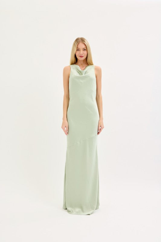 Valerie Cowl Neck And Backless Detail Satin Maxi Dress