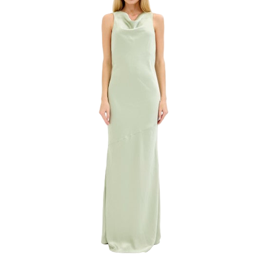 Valerie Cowl Neck And Backless Detail Satin Maxi Dress