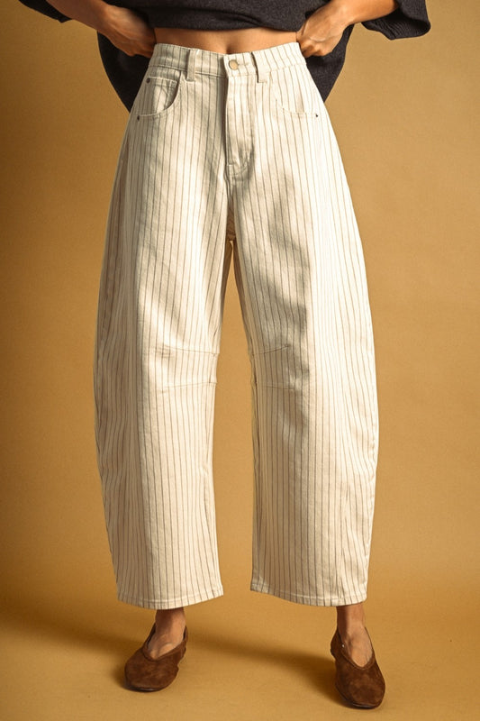 Pinstriped Pattern Barrel Pants