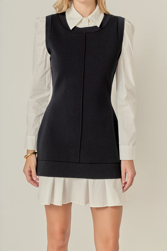 Shirt Mixed Media Mini Dress