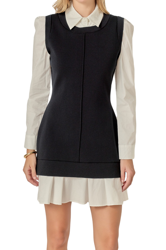 Shirt Mixed Media Mini Dress