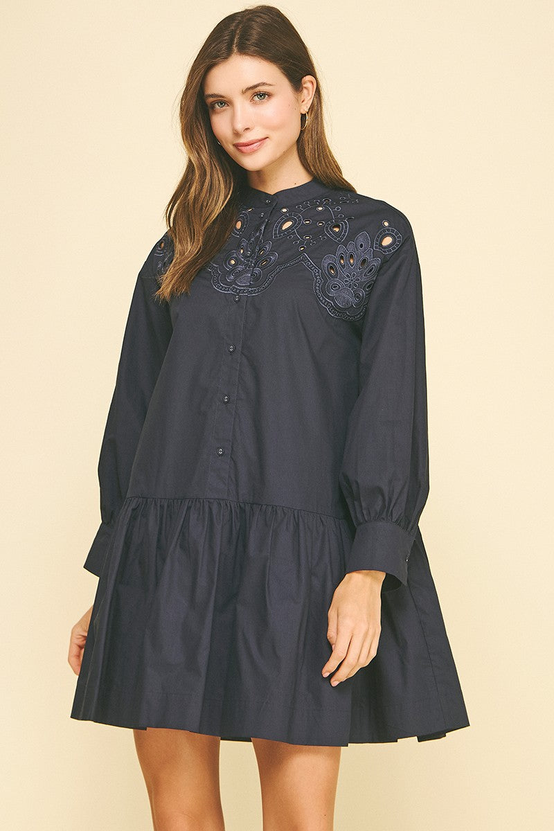 Beth Embroidered Button Down Mini Dress