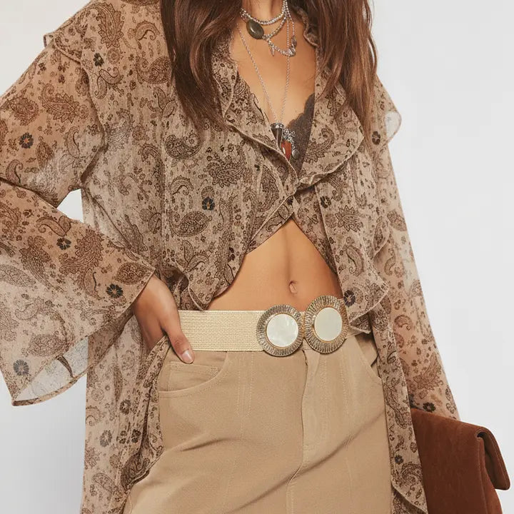 Raffia Stretch Belt with Pearl Buckle｜Ss'26 Waist Cincher