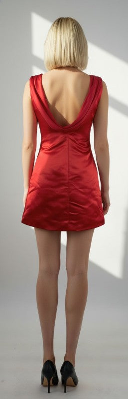 Beauty In Red Draped Cowl Neckline Mini Dress