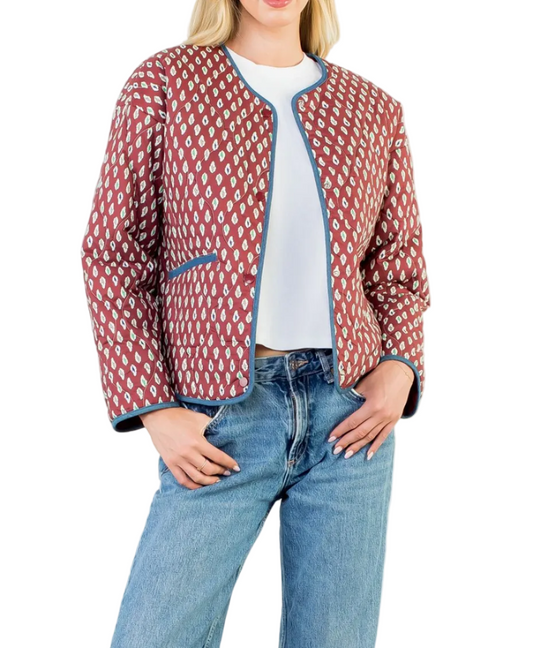 LEANNA PRINT DETAIL QUITTED JACKET