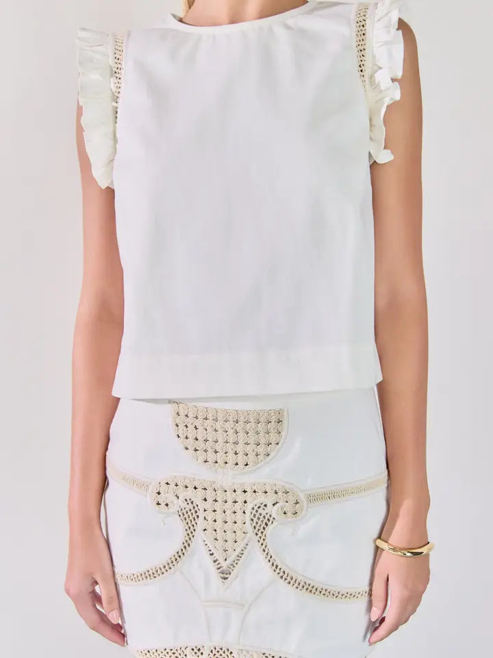 BREATH EASY Embroidered Shoulder Top