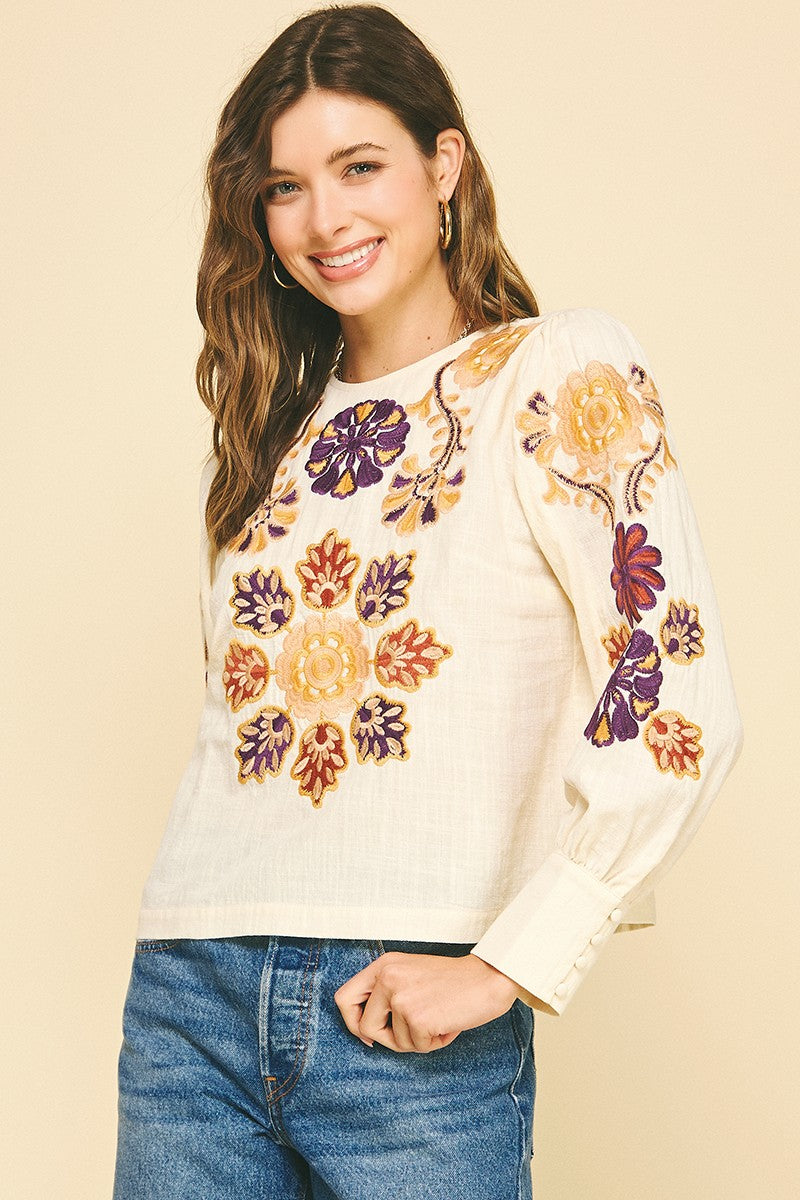 Welcome Floral Embroidered Blouse Top