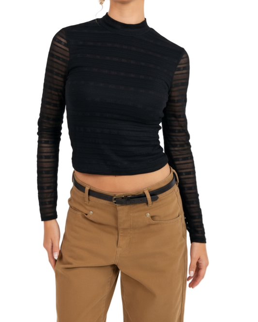 SUNDANCE STRETCH LACE MOCK NECK TOP