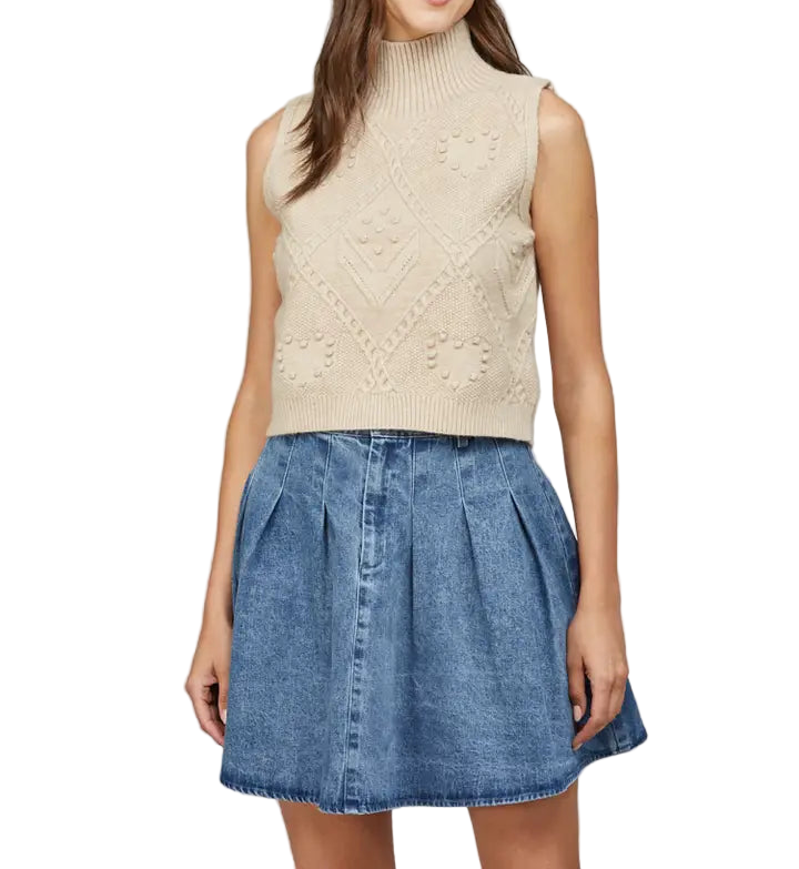 SAVANNA Cable Knit High Neck Sweater Tank