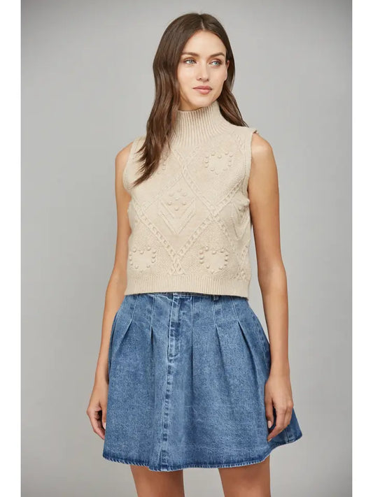 SAVANNA Cable Knit High Neck Sweater Tank