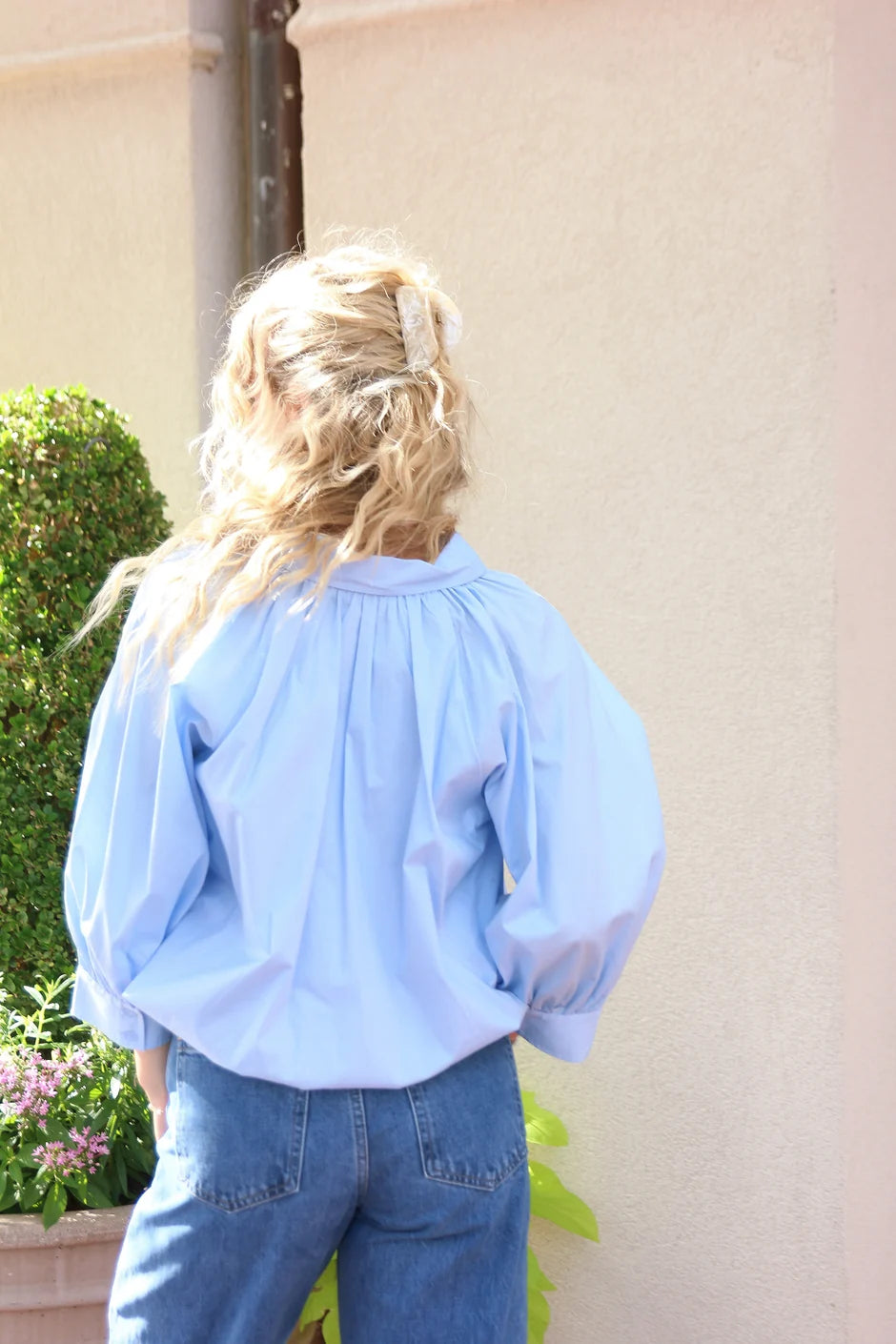 ANNA Solid Poplin 3/4 Sleeve Bubble Top