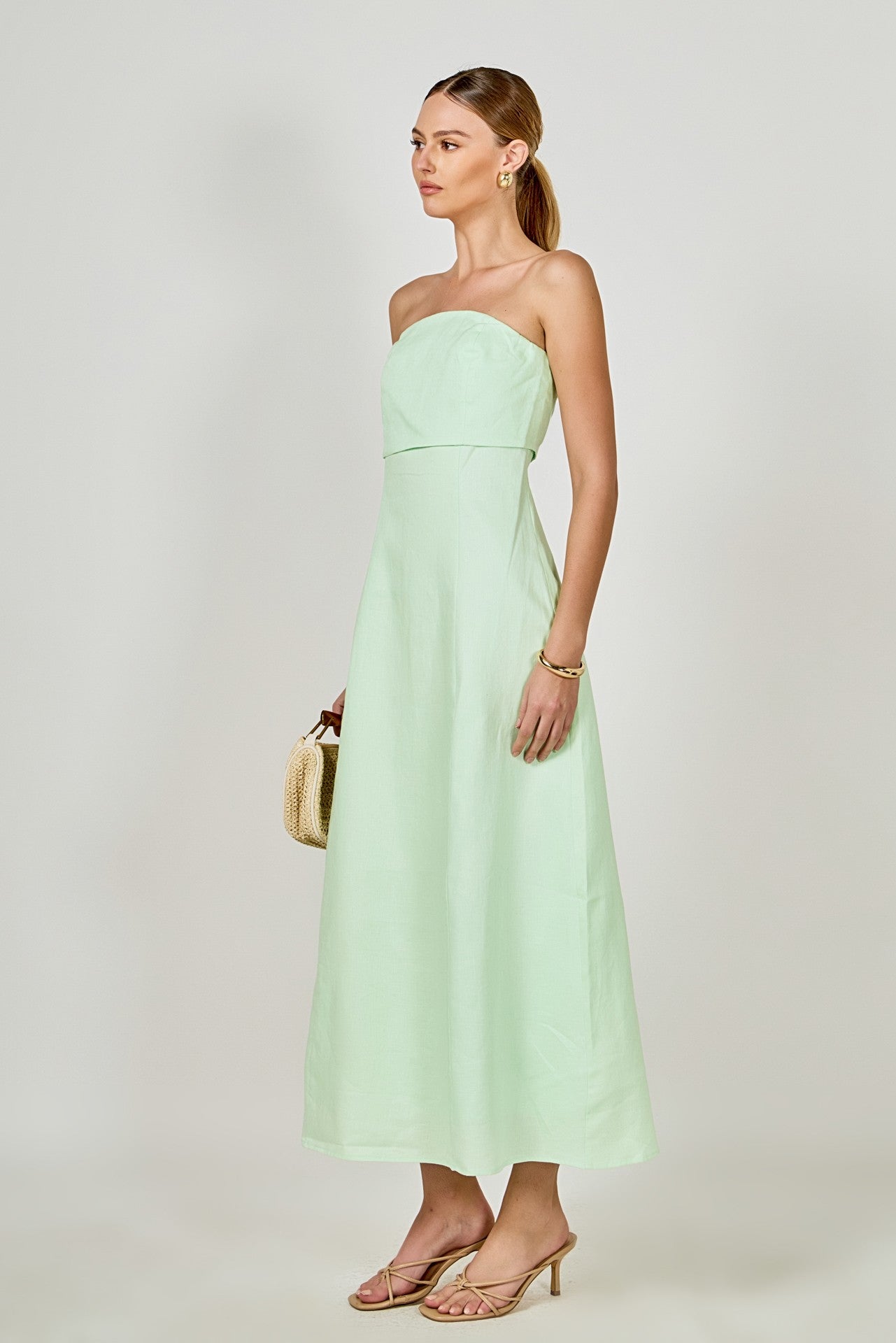 ROMANCE Strapless Linen Maxi Dress