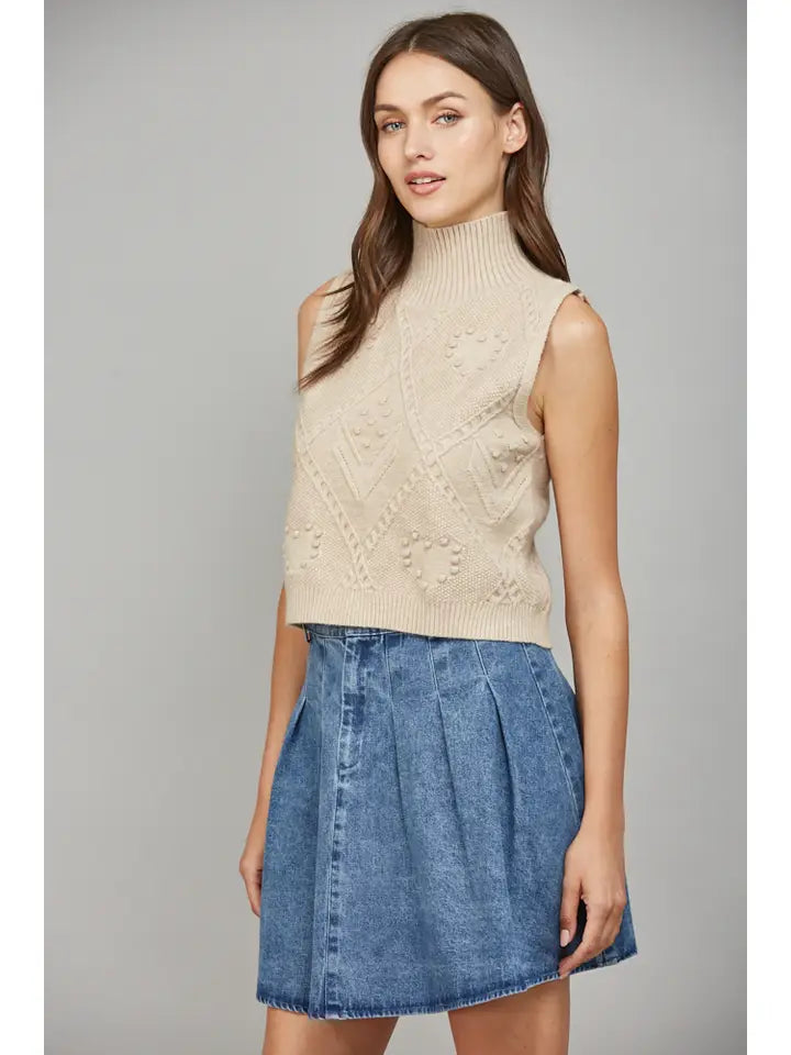 SAVANNA Cable Knit High Neck Sweater Tank