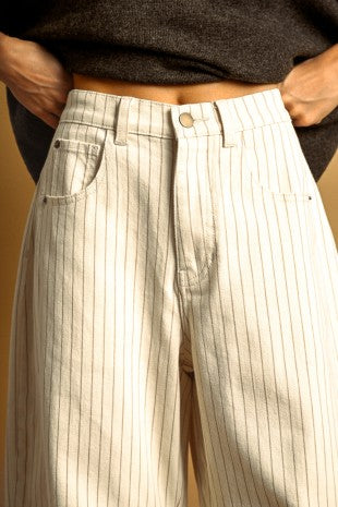 Pinstriped Pattern Barrel Pants
