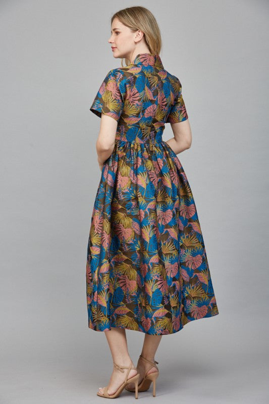 June V-neckline Jacquard Fabric Midi Dress