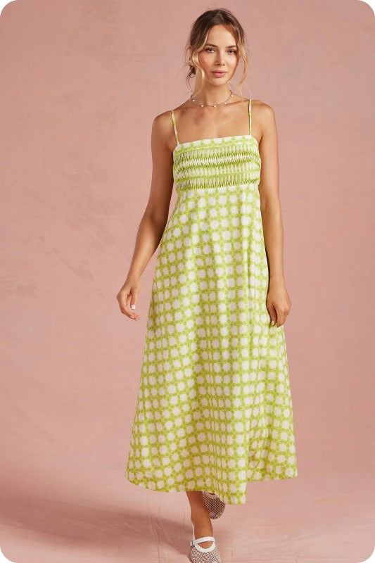 Chainlink Pintucked Sleeveless Midi Dress