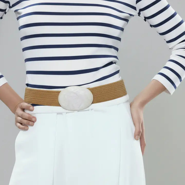 Raffia Stretch Belt with Crackle Quartz Buckle