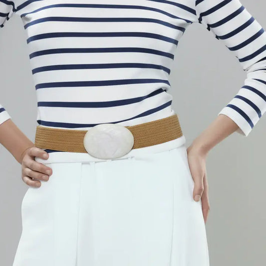 Raffia Stretch Belt with Crackle Quartz Buckle