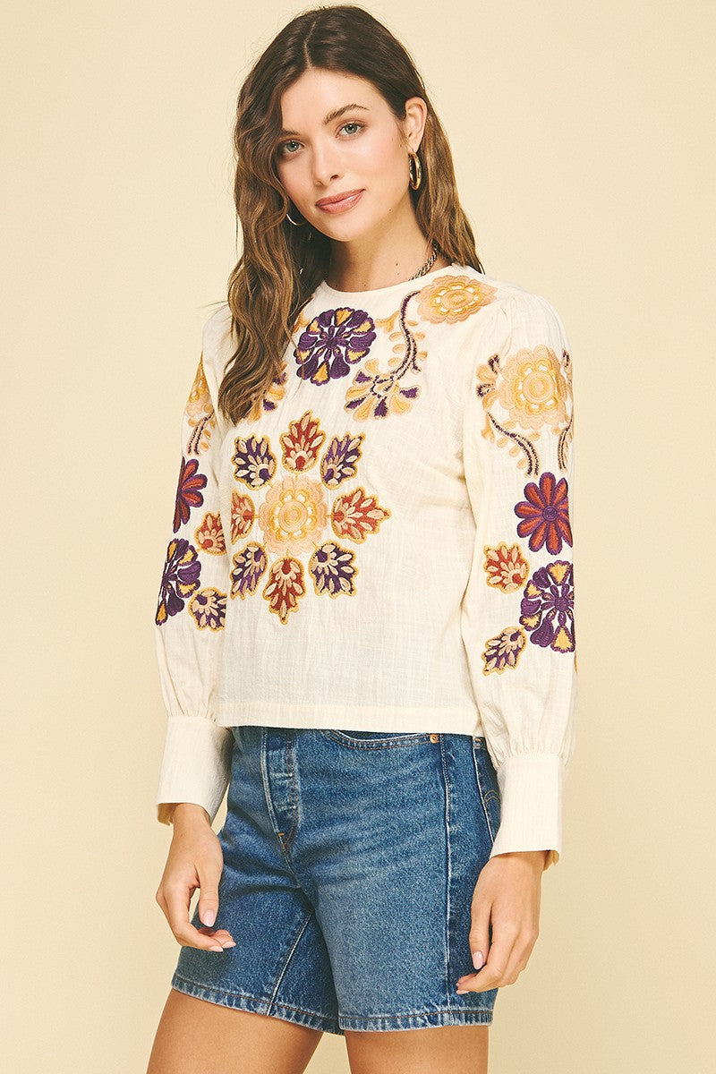 Welcome Floral Embroidered Blouse Top