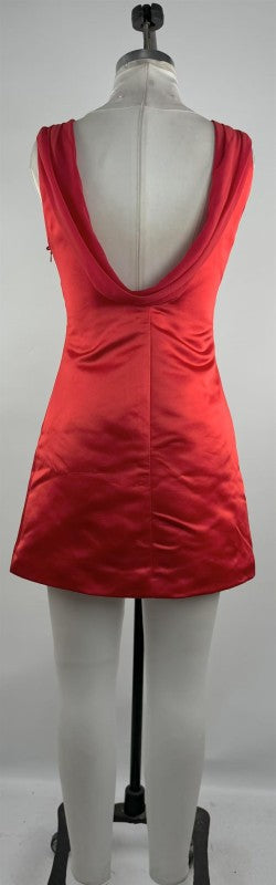 Beauty In Red Draped Cowl Neckline Mini Dress
