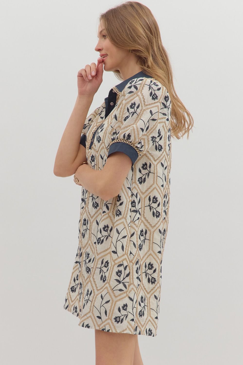 FRANCIS Floral embroidered short sleeve mini dress