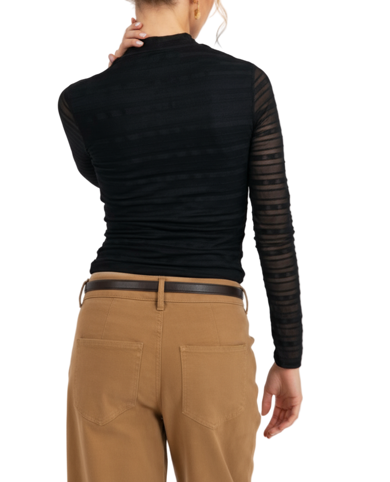 SUNDANCE STRETCH LACE MOCK NECK TOP