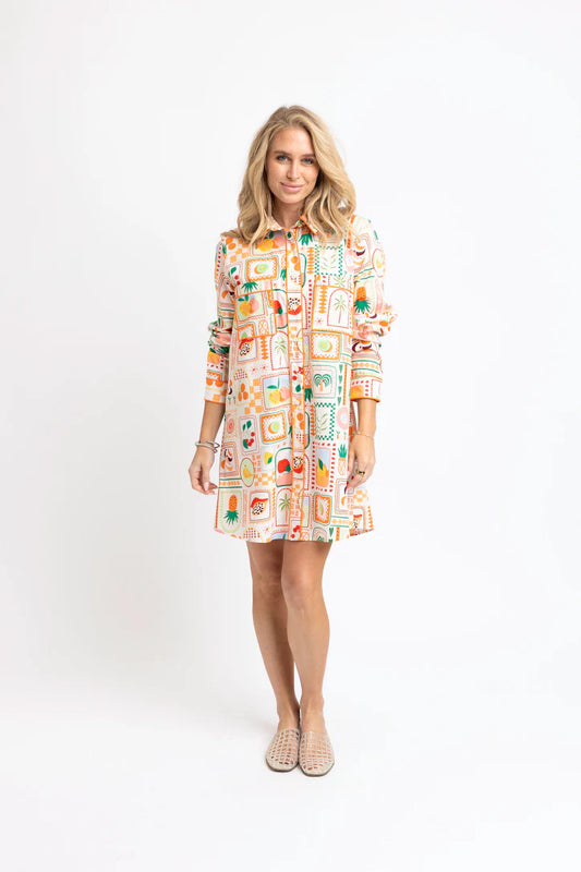 Fruit Basket Shirt Dress W/ Piped Pocket
