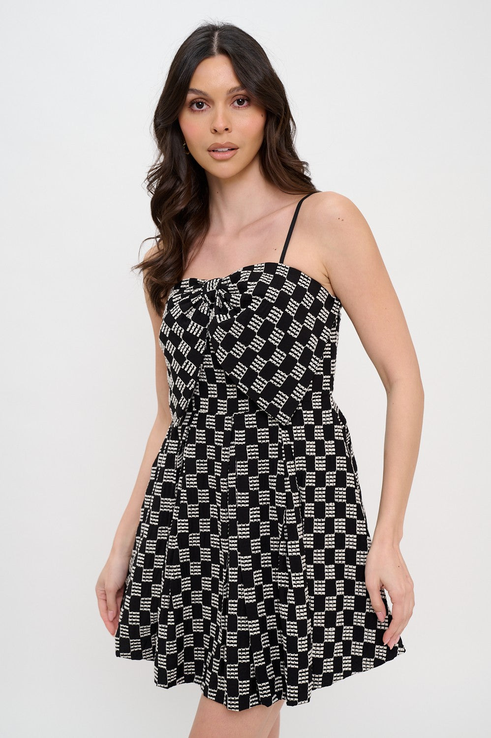 Midnight Weave Bow Mini Dress