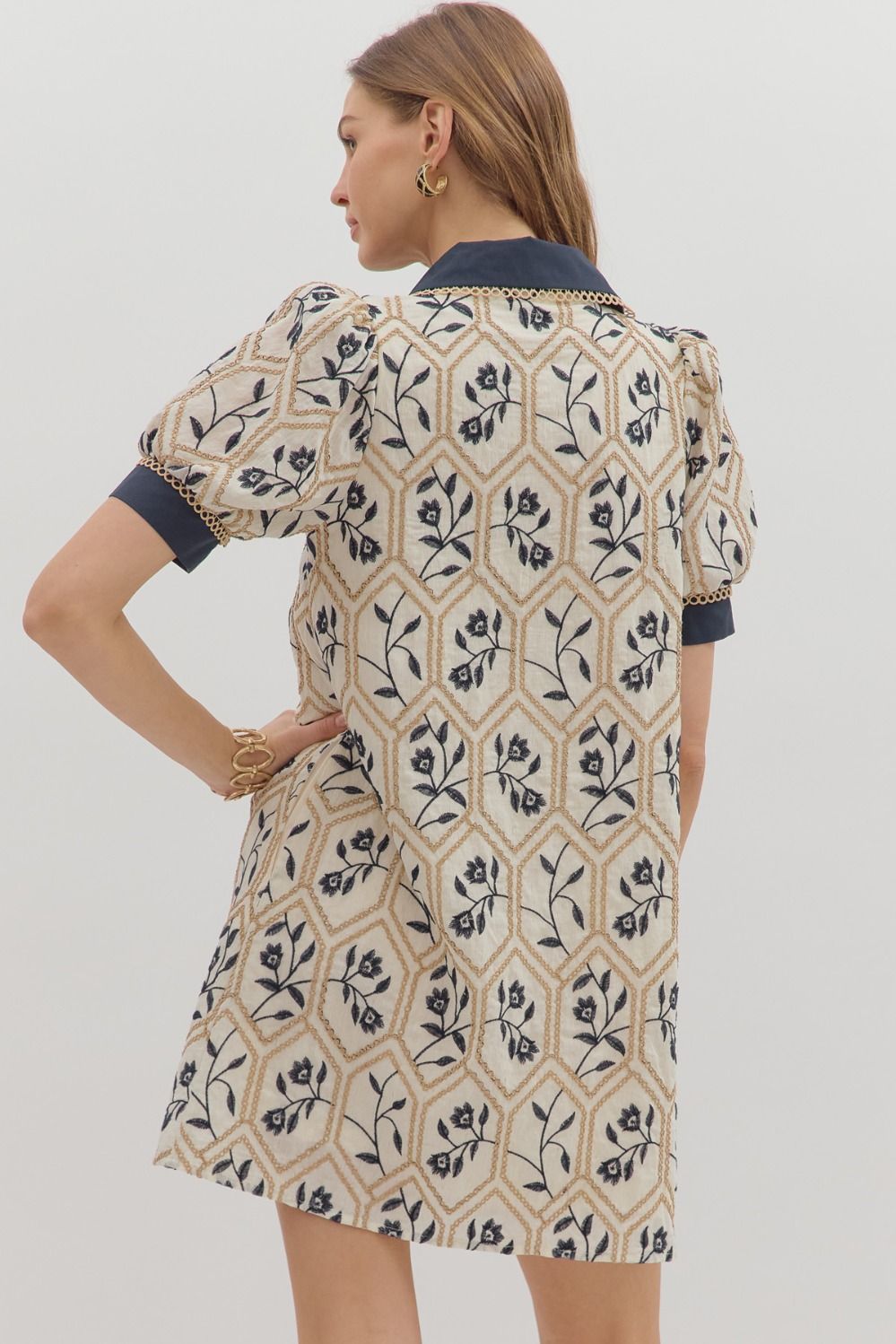 FRANCIS Floral embroidered short sleeve mini dress