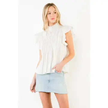 THML Ruffle Sleeve Detail Shirt — Cream