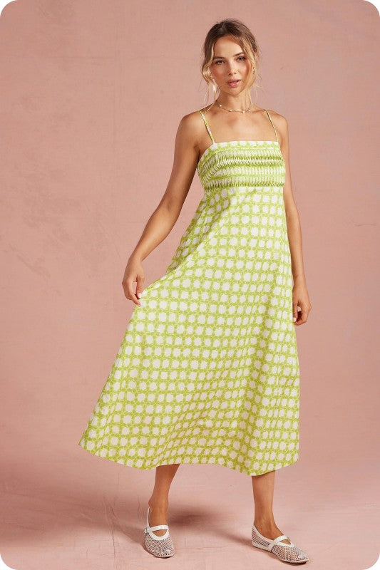 Chainlink Pintucked Sleeveless Midi Dress