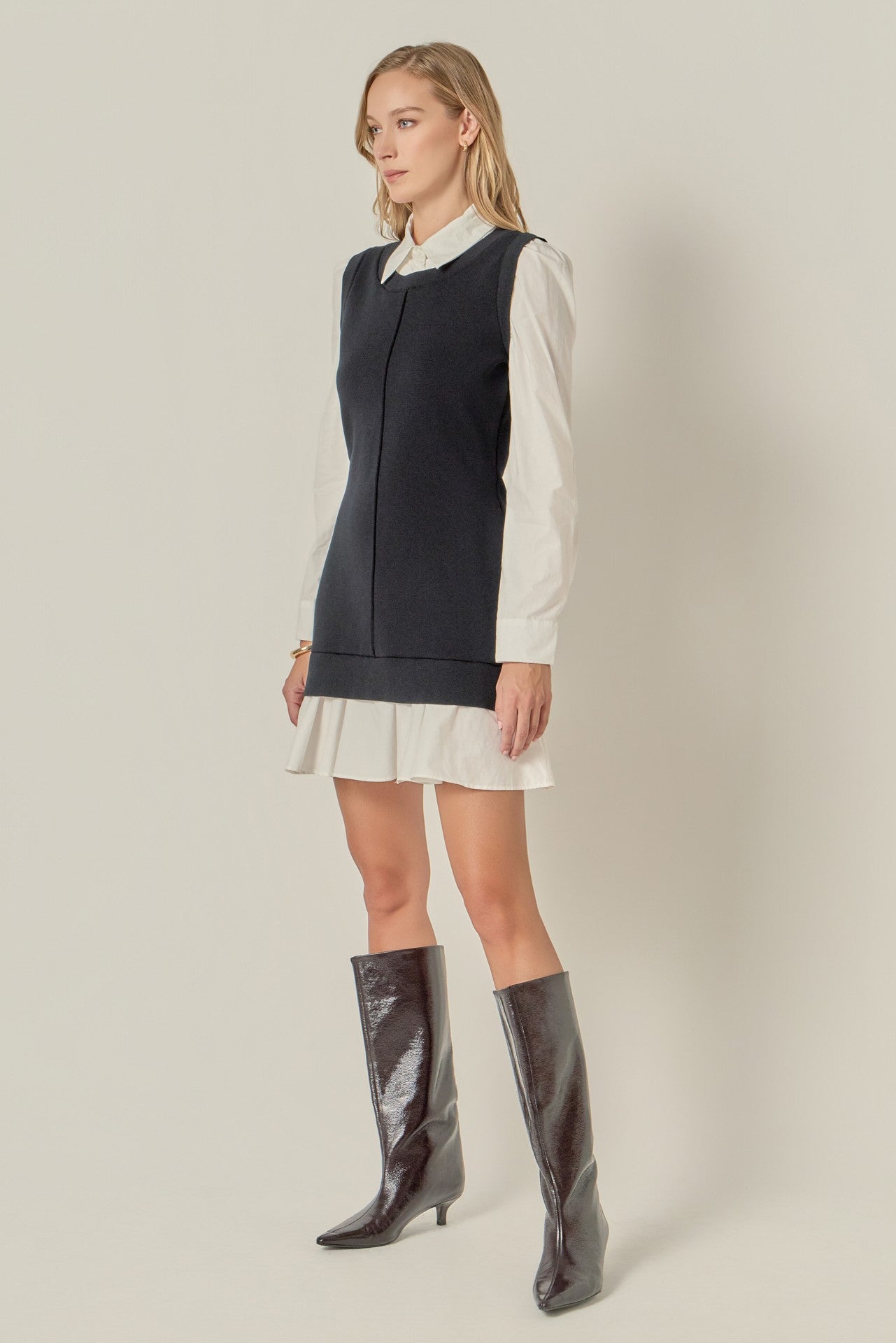 Shirt Mixed Media Mini Dress