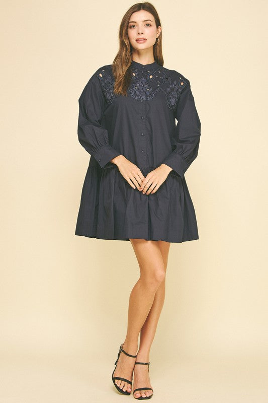 Beth Embroidered Button Down Mini Dress