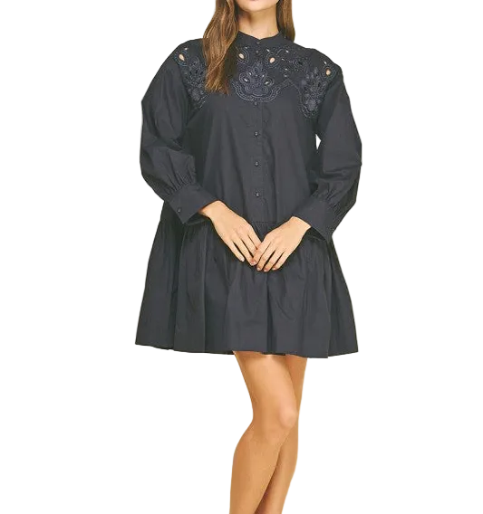 Beth Embroidered Button Down Mini Dress