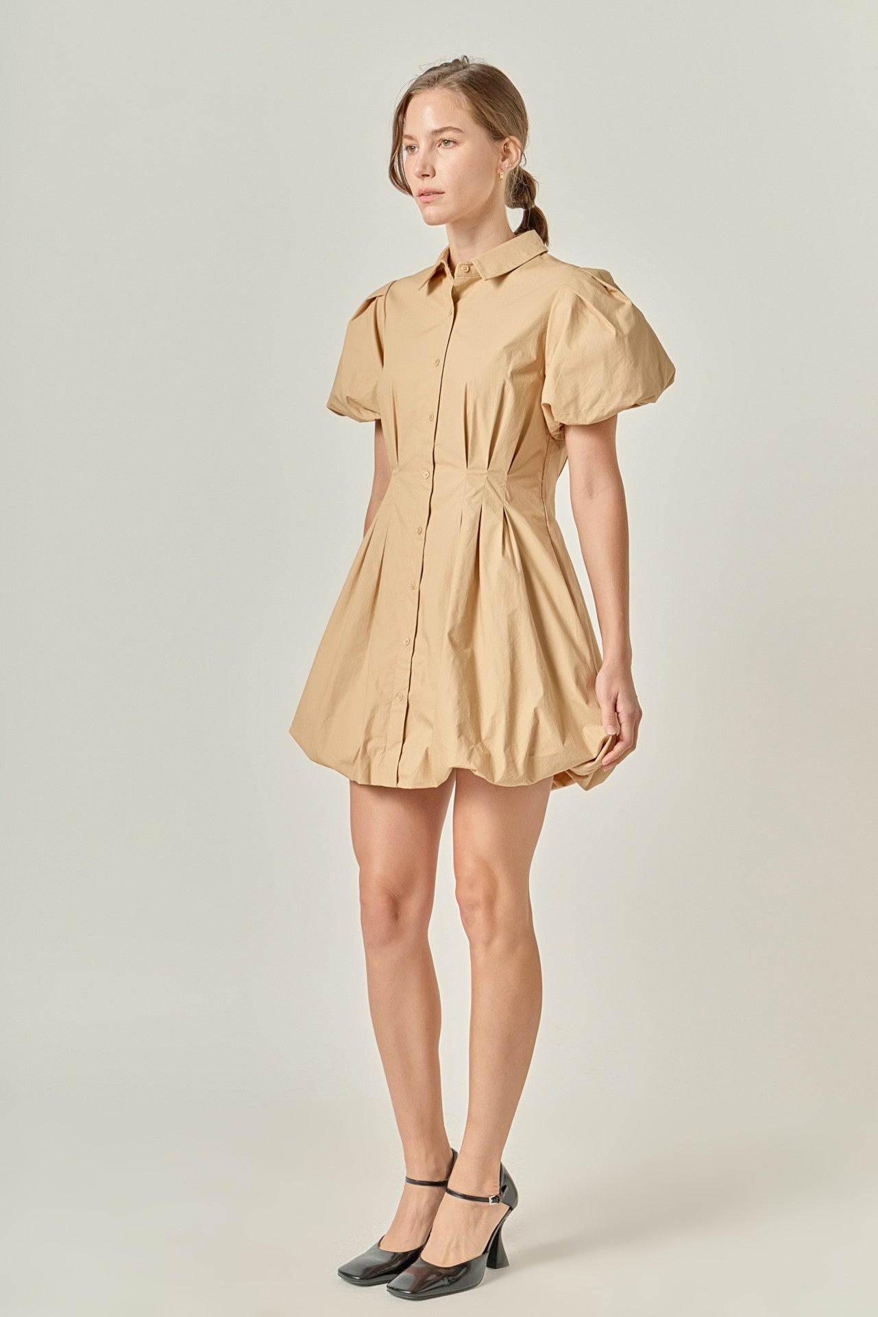 Preppy Button Down Bubble Mini Skirt