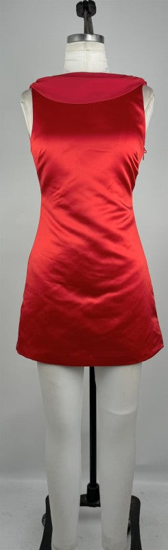 Beauty In Red Draped Cowl Neckline Mini Dress