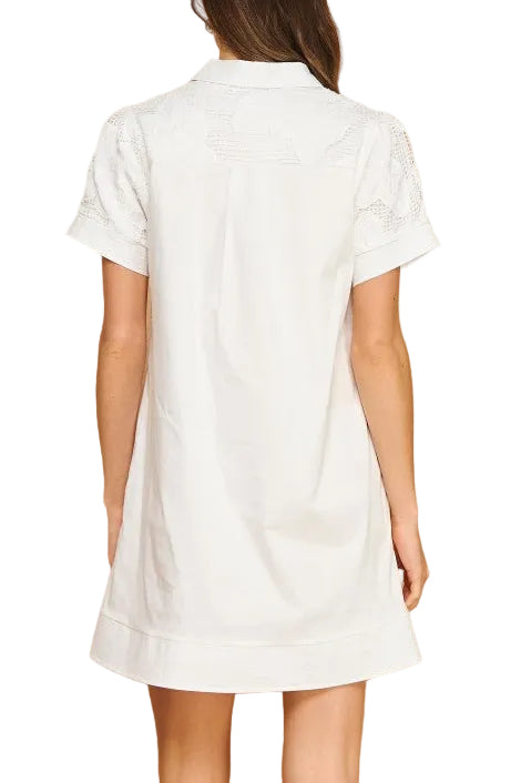 Alber Floral Crochet Collared Shirt Mini Dress
