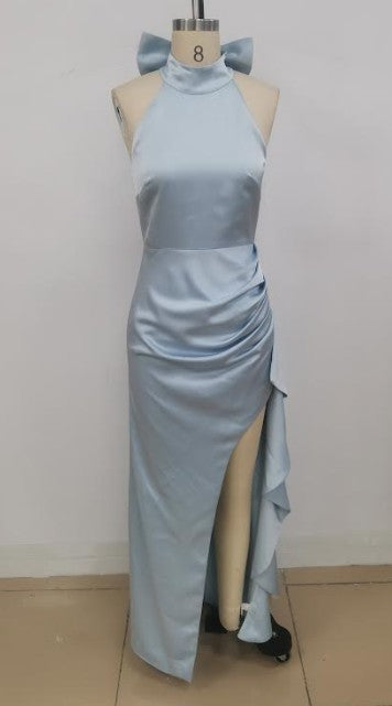 Bethany Ruffle With Slit Detail Halter Neck Maxi Dress