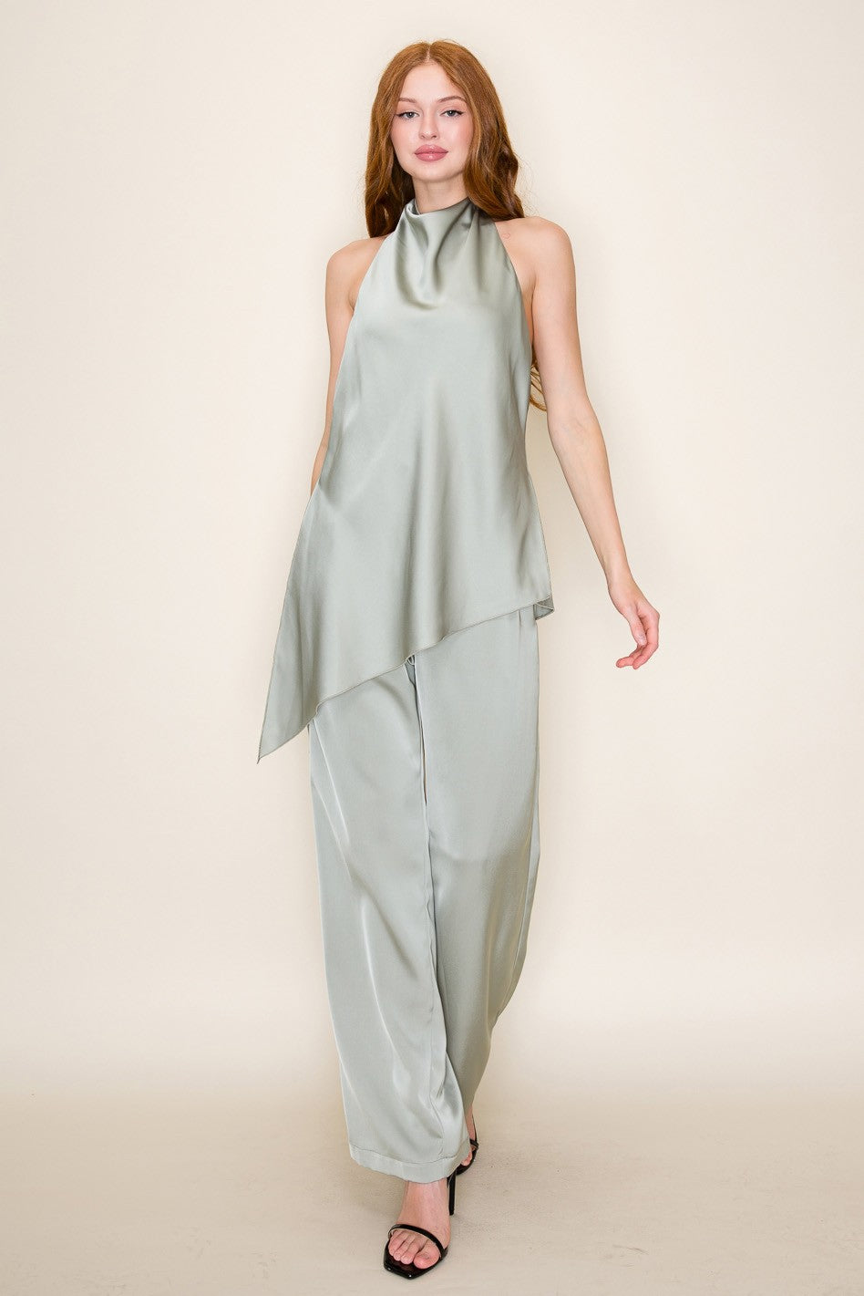 Asymmetric Hem Halter Neck Open Back Top
