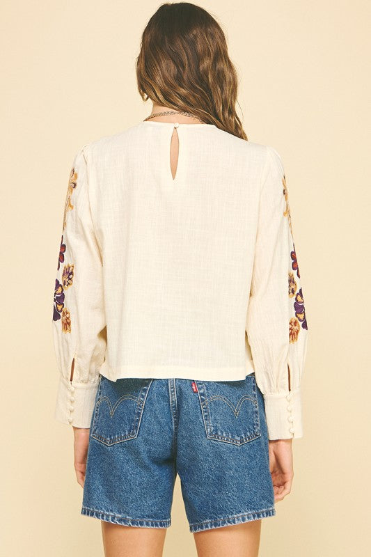 Welcome Floral Embroidered Blouse Top