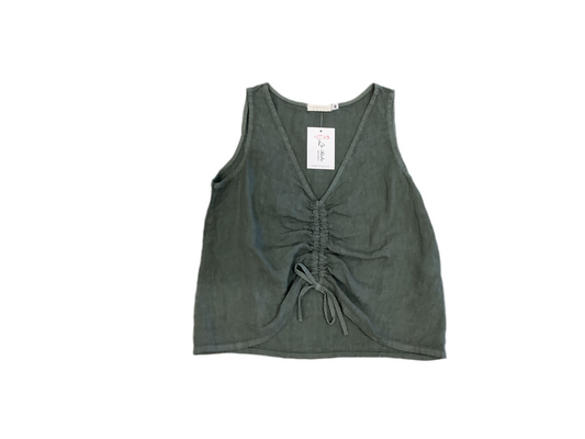 V NECK FRONT ROUCHED CROP TOP