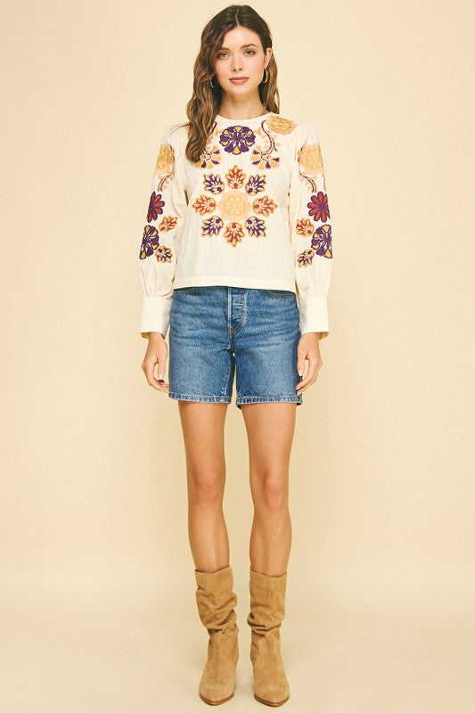 Welcome Floral Embroidered Blouse Top
