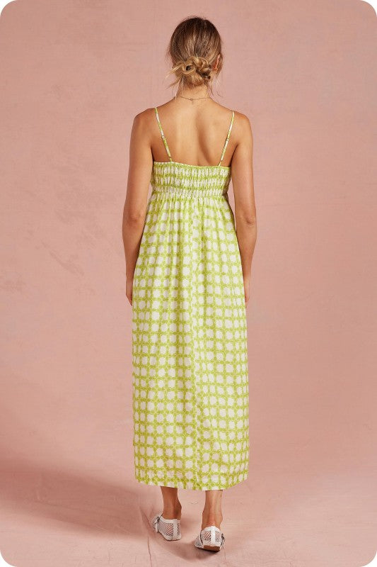 Chainlink Pintucked Sleeveless Midi Dress