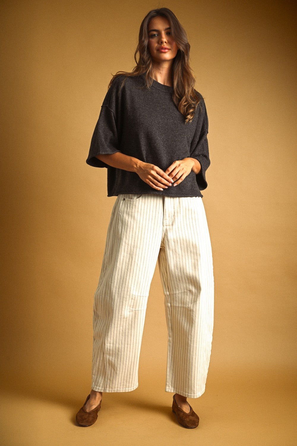 Pinstriped Pattern Barrel Pants