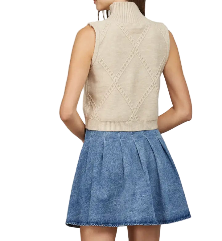SAVANNA Cable Knit High Neck Sweater Tank